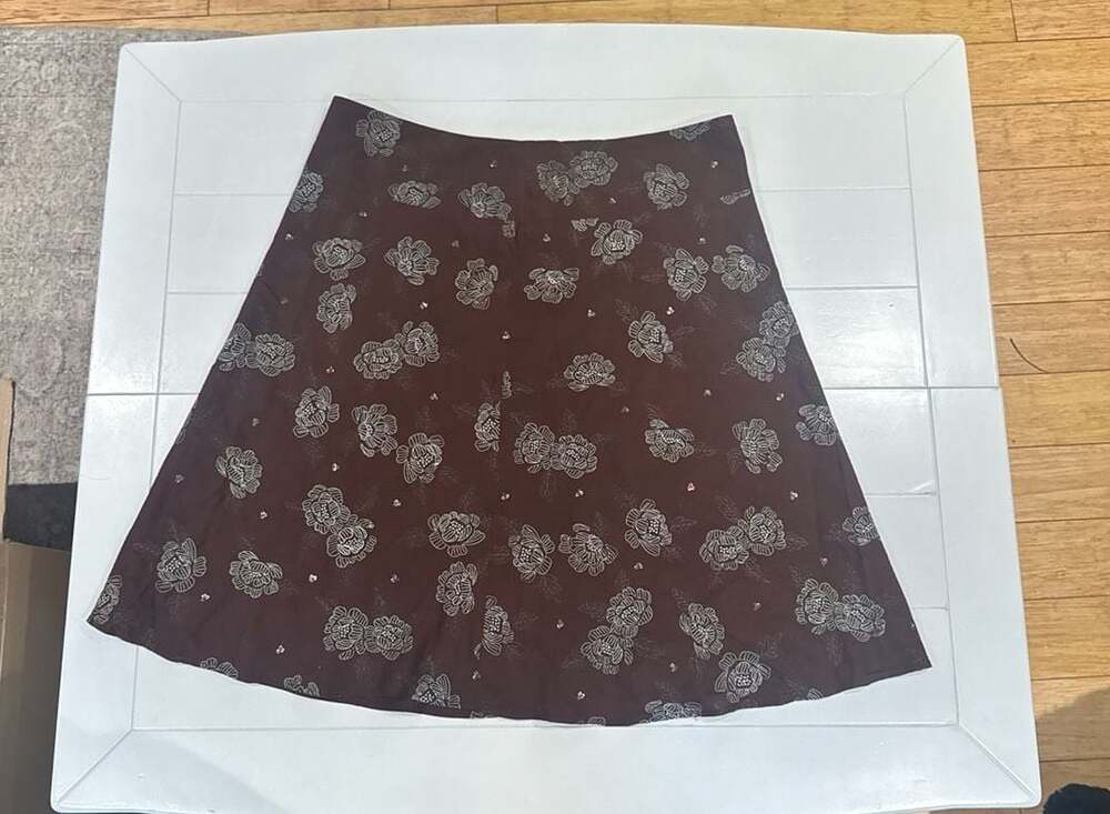 Dressbarn Woman Brown Floral Embroidered Sequin A-Line Skirt Size 14